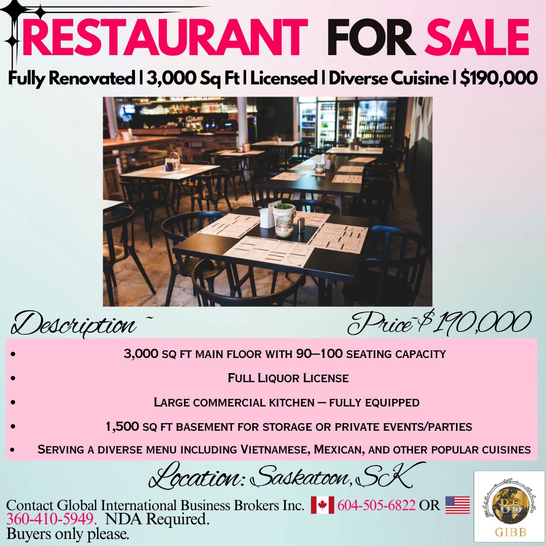 Premium Turnkey Restaurant for Sale – Saskatoon, SK